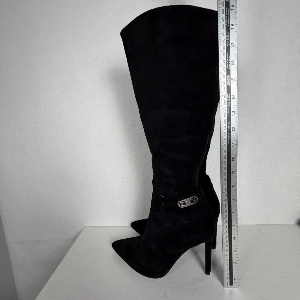 Women’s Size 8 Black Knee High Stiletto Boots Pointed Toe Buckle Y2K Sexy - Picture 6 of 9
